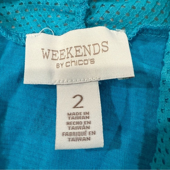 Weekends by Chino’s Camille Mesh Front Cardigan 3/4 Sleeves Women’s 2 Maui Blue - Picture 4 of 6